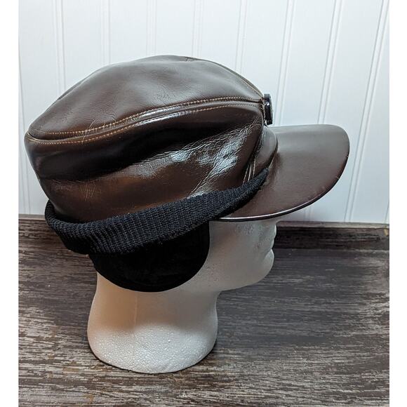 Vintage Men's United Hatters Cap Millinery Workers Hat Leather Knit Size 71/4 - Picture 2 of 7